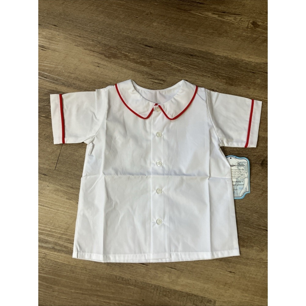Remember Nguyen Kids White With Red Piping Short Sleeve Shirt Size 3T